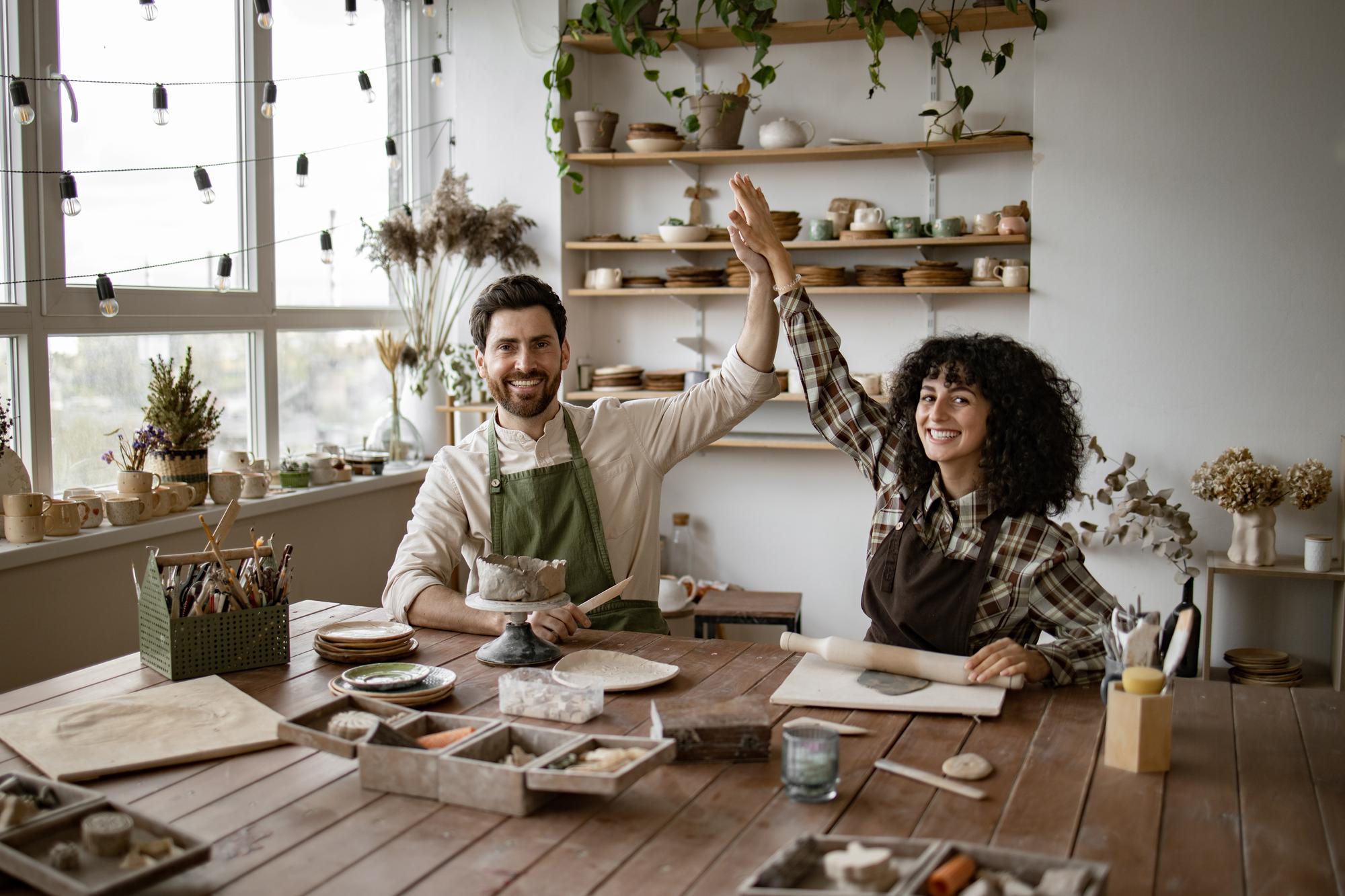Inviting workshop interior with rustic table